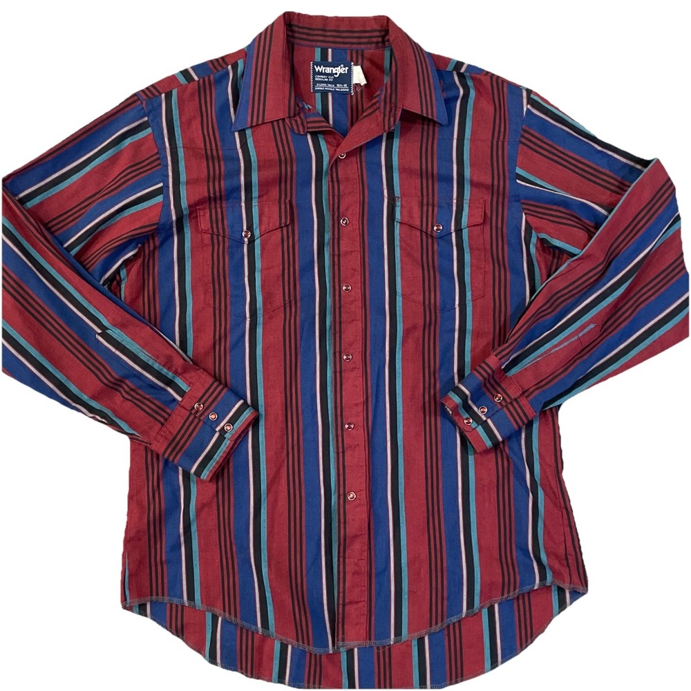 Vintage Wrangler Mens Pearl Snap Shirt 16 1/2 - 35 Cotton Long Sleeve Striped